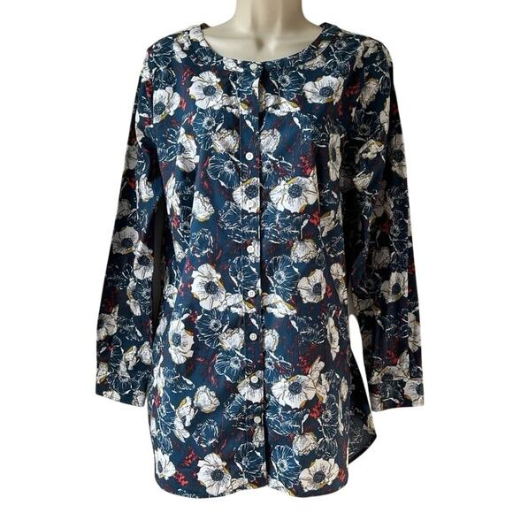 2/$25 1X Plus Size Floral Duluth Trading Button Pocket Anti Wrinkle Cotton Shirt - Picture 1 of 11